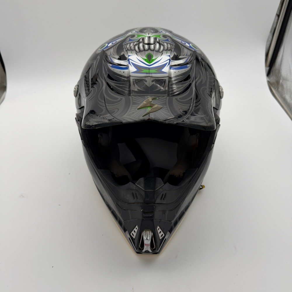 Scorpion VX-17 Calavera Motocross Helmet Black Silver Sugar Skull DOT Snell L
